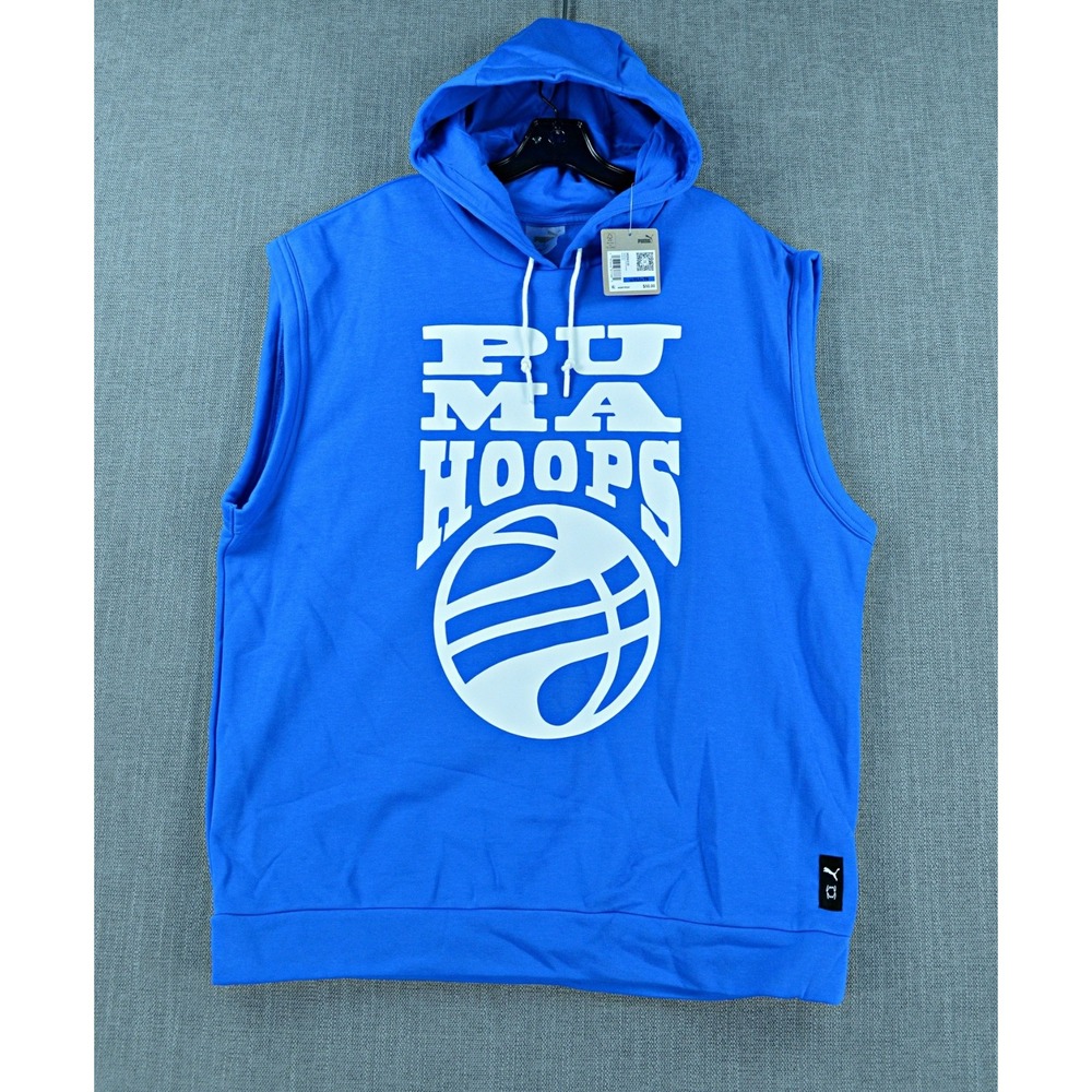 Puma Hoodie Men's XL Blue Hoops Posterize 2.0 Sweatshirt Graphic Pullover NWT